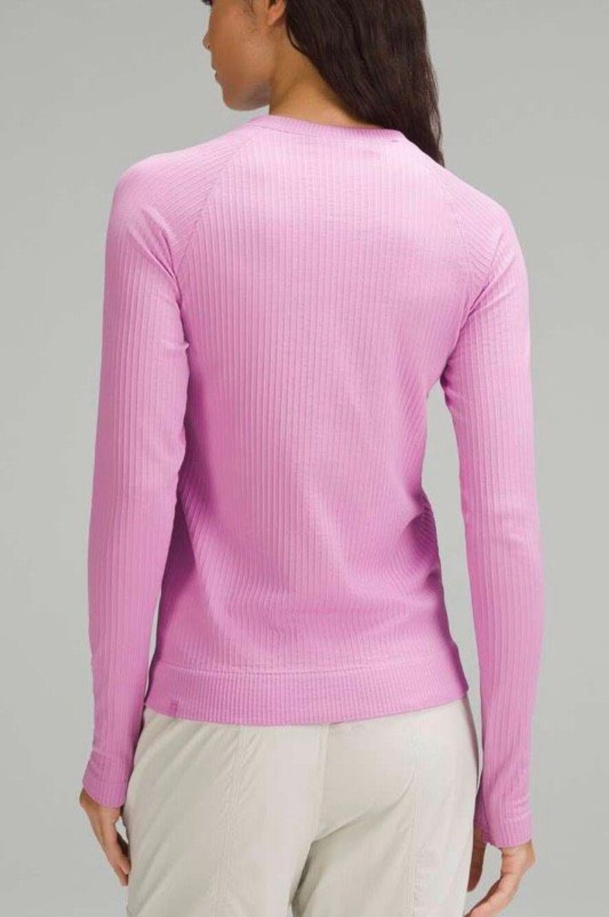 Lululemon Rest Less Pink seamless Ribbed Shirt Top sz 4